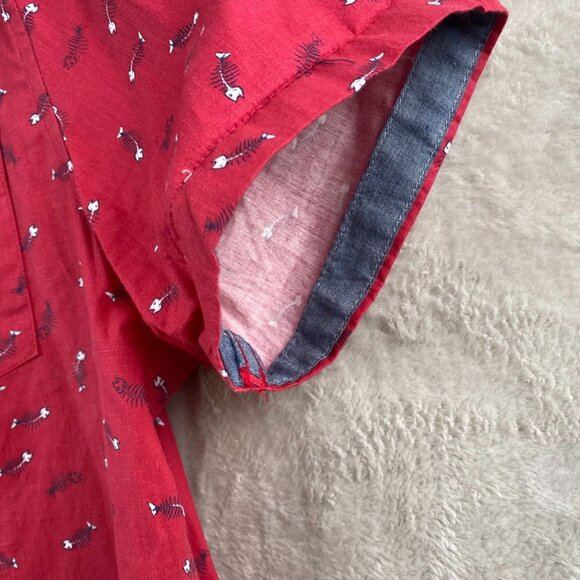 Lee Men's Shirt M Red Fishbone Print Regular Fit 100% Cotton Short Sleeve Button - Picture 6 of 11